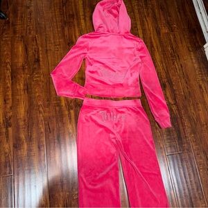 Juicy Couture Bright Pink Velour Hoodie & Pants Set with Rhinestone Logo